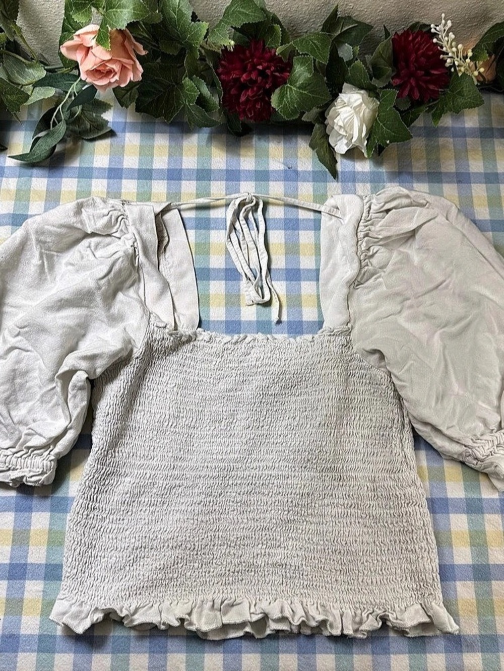 H&M Smocked Ruffle Sleeve Top White Size Small